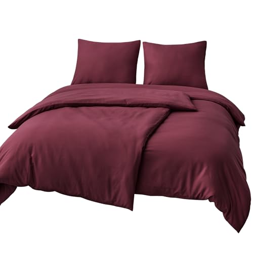 Aisbo Bettwäsche 135x200 4teilig   Mikrofaser Bettwäsche Sets Burgundy Weinrot Reißverschluss, ÖKO TEX Bettbezug 135 x 200 4tlg Kissenbezug 80x80, Weich Bügelfrei
