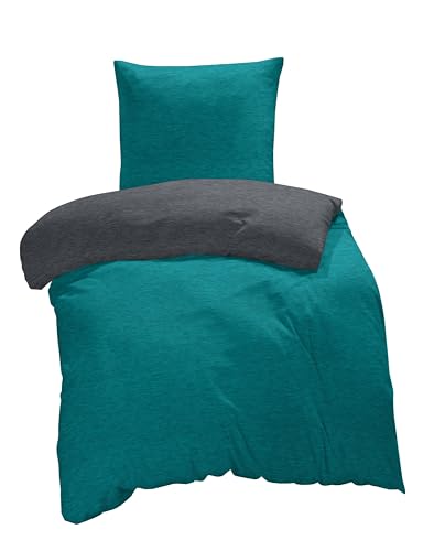 one-home Winter Bettwäsche Biber Meliert Baumwolle Flanell Kuschelig Flauschig Warme Weiche Melange Modern, Größe:2 teilig 155x220 cm, Farbe:Petrol/anthrazit