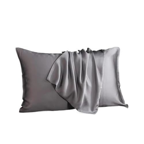 Kissenbezug Aus Seide Maulbeerseide Kissenbezug Einfarbig Umschlag Bettwäsche Schlafkissenbezug(Grey,40 x70cm 1pc)