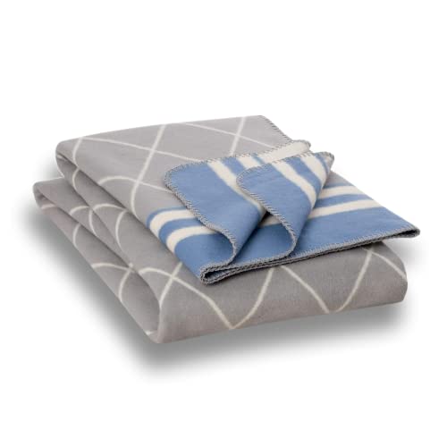 RIEMA® Baumwolldecke Lene aus 100% Bio-Baumwolle (KBA) - Oeko-TEX Zertifiziert - kuschelige Wolldecke Made in Germany in grau mit blau - Plaid mit den Maßen: 150x200cm