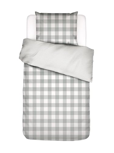 ESSENZA Bettwäsche Chess Dusty Green, 135x200 + 1x 80x80 cm - 100% Baumwollsatin 200TC - Karo Muster