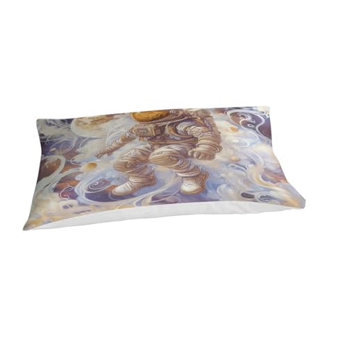 GQmoney Art Astronaut Bettwäsche Bettbezug 3-teilig 3D-Druck Tagesdecken Mädchen Bettdeckenbezug Set Weiche Schlafzimmerbettwäsche Einzelbett (135x200cm)