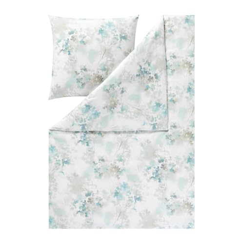 ESTELLA Flanell Bettwäsche Frosted Flowers 135x200 cm mit Kissenbezug 80x80 cm, kuschelig warme Winterbettwäsche aus 100% Baumwolle, weicher Kuschelflanell, Blumenmuster, verdeckter Reißverschluss