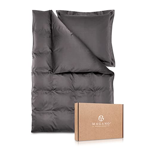 Magano® Luxus Bettwäsche 135x200 Grau | Bambus & Baumwolle Satin | 400 TC Premiumqualität | Hypoallergen & Klimaregulierend | Deckenbezug 135x200 cm + Kissenbezug 40x80 cm | Anthrazit Dunkelgrau