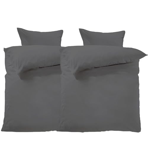 Lavea Bettwäsche 135x200 cm, 4teilig, Anthrazit, Unifarbig,100% Baumwolle - Atmungsaktiv, Nachhaltig, Pflegeleicht, ÖKO-TEX, 2X Ganzjahres Bettwäsche mit Reißverschluss und 2X Kissenbezug 40x60 cm