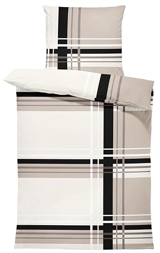 one-home Bettwäsche Microfaser Modern Bettbezüge B-Ware mit Reißverschluss, Größe:135x200 cm, Farbe:Grafisch gestreift beige/Natur