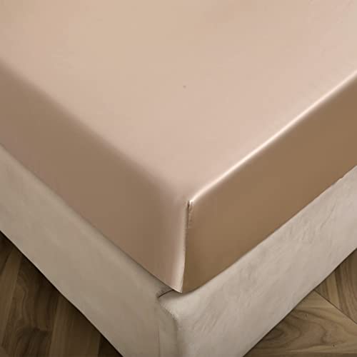 Luxuriöses Satin-Spannbetttuch, Seide, Mikrofaser, tiefe Taschen, Hotelqualität, Bettwäsche für 30 cm tiefe Matratzen, Khaki, US Full 137,2 x 190,5 cm + 30,5 cm