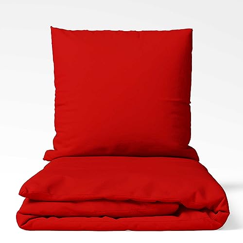 ETÉREA Microfaser Bettwäsche 155x220cm + 80x80cm - Ganzjahresbettwäsche Bettbezug Unifarben - Bettwäsche Set mit Kissen 155x220cm Bettbezug + 80x80cm Kissenbezug Microfaser OEKOTEX Made in Green - Rot