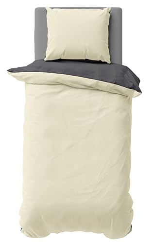 one-home Sommer Bettwäsche Weiche Satin Baumwolle Kühlend Wende Unifarben Bettbezüge, Farbe:Beige, Größe:135x200 cm und 80x80 cm