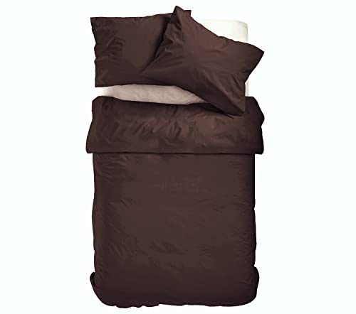 Amolavet Winter Bettwäsche 135x200 2teilig Set Braun aus Gebürstetem Mikrofaser Winterbettwäsche 135x200 Bettbezug 135 X 200 + Kissenbezüg 80x80 Mit Reißverschluss für Einzelbett