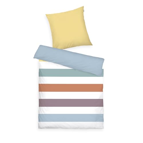 TOM TAILOR Renforcé-Bettwäsche, 80x80 cm + 135x200 cm, 100% Baumwolle/ Renforcé, Mit Wendemotiv und farbigem Markenreißverschluss, COLORED STRIPES Bunt (Multi Color)