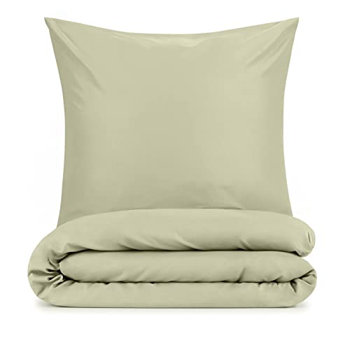 Blumtal Basic Bettwäsche 135x200 cm & Kissenbezug 40x80 cm - Bettbezüge aus Atmungsaktivem Mikrofaser, Superweiches Bettbezug Set, Oeko-Tex Zertifiziert, 2teilig - Olive Grün
