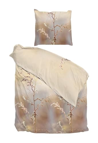 Home4You Satin-Bettwäsche - Braun - Beige - Baumwolle - 135 x 200 cm - mit Reißverschluss