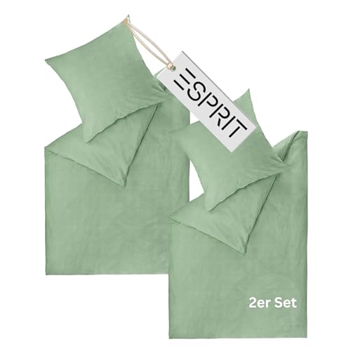Esprit Home Premium Bettwäsche 135x200 Baumwolle 4teilig Grün - Bettwäsche-Sets 4tlg bestehend aus 2 Bettwäschebezügen 135x200cm - inkl. 2 Kopfkissenbezug 80x80cm - Öko-Tex Zertifiziert