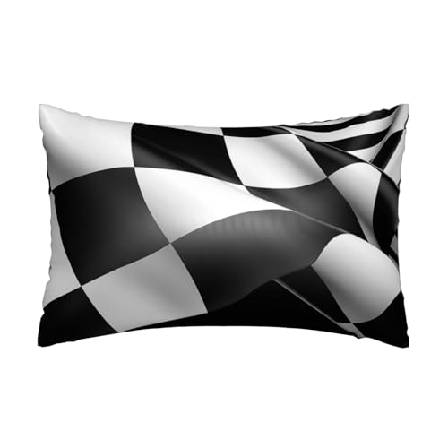 Satin-Kissenbezug für Haar und Haut, weich, atmungsaktiv, kühlend, glatt, mit Reißverschluss, Dekoration für Bettwäsche, Wohnzimmer, Sofa, 50,8 x 76,2 cm, Schwarz / Weiß