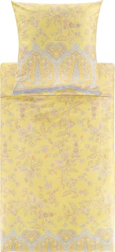 Bassetti Indian Roses Bettwäsche + 1 Kissenhülle aus 100% Baumwollsatin in der Farbe Limone Y1, Maße: 155x220 + 1 K 80x80 cm - 9332116