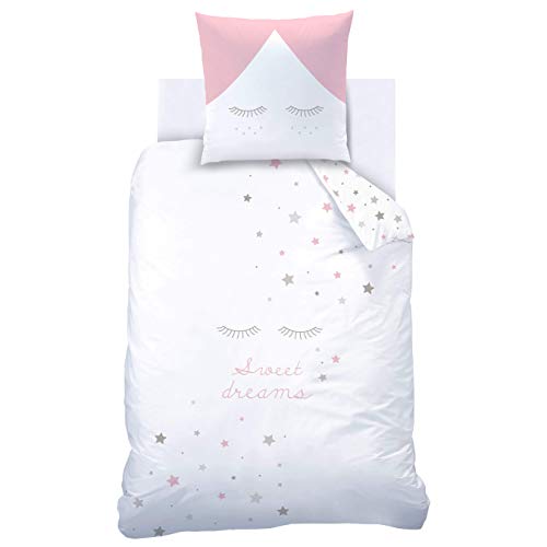 Matt&Rose Sterne Bettwäsche Set 135x200 · Mädchenbettwäsche · Kinderbettwäsche · Sweet Dreams, Wimpern & Sternchen - Kissenbezug 80x80 + Bettbezug 135x200 cm - 100% Baumwolle