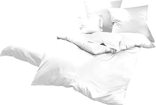 Lorena Uni Classic Bettwäsche Mako Satin Baumwolle einfarbig (weiß, 155 cm x 220 cm inkl. 80x80cm Kissen)
