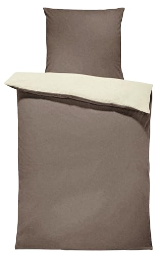 one-home Winter Bettwäsche Doubleface Uni Wende kuschelig flauschig warm weich Fleece, Größe: 135x200 cm, Farbe: Taupe/beige Natur