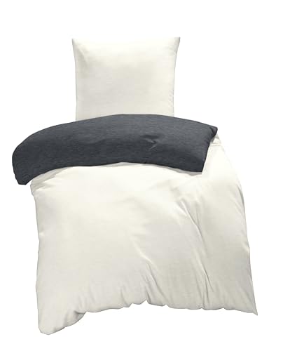 one-home Winter Bettwäsche Biber Meliert Baumwolle Flanell Kuschelig Flauschig Warme Weiche Melange Modern, Größe:2 teilig 135x200 cm, Farbe:Natur beige/anthrazit