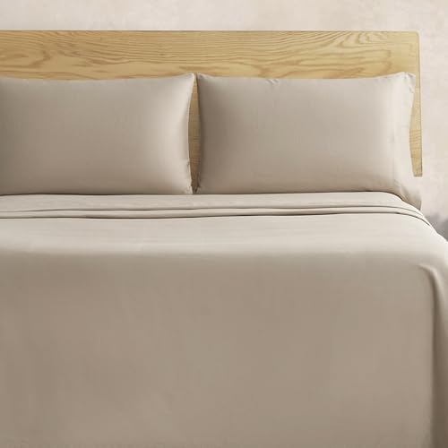 Jessica Simpson Blissful Dreams Bettwäsche-Set, 100 % Baumwollsatin, 4-teilig, Queen-Size-Bett, Braun