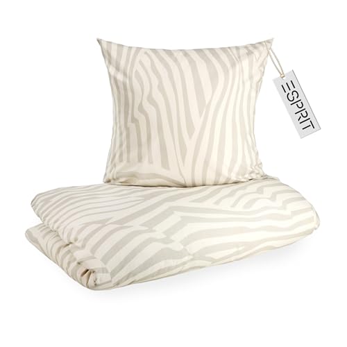 Esprit Renforcé Bettwäsche 140x200 Baumwolle beige - 1x Bettbezug 140 x 200 + 1x Kopfkissenbezug 70x90cm - Luxus Bettwäsche Set 2 teilig in Hotelqualität atmungsaktiv - Duvet Cover Herbst Öko-Tex