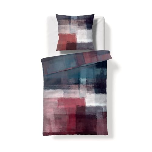 fleuresse Mako-Satin Bettwäsche Bed Art S Liverpool blau rot 1 Bettbezug 135 x 200 cm + 1 Kissenbezug 80 x 80 cm