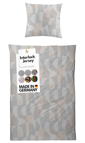 Carpe Sonno Interlock Jersey Bettwäsche 135x200 [Made in Germany] 100% feinste Baumwolle | Luxus Bettwäsche Jersey 135 x 200 | Bettbezug mit Reißverschluss für das ganze Jahr - Mosaik Grau