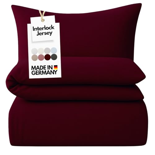 Carpe Sonno Interlock Jersey Bettwäsche 135x200 [Made in Germany] 100% feinste Baumwolle | Luxus Bettwäsche Jersey 135 x 200 | Bettbezug mit Reißverschluss für das ganze Jahr - Bordo Rot
