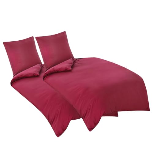 Aisbo Bettwäsche 135x200 4teilig Rot - Bettbezug 135 x 200 cm 4tlg mit Kissenbezug 80x80 cm, ÖKO-TEX Bettwäsche Set Mikrofaser mit Reißverschluss, Weich und Bügelfrei