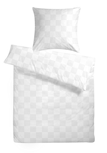 Carpe Sonno Luxus Damast Bettwäsche - 135x200 2er Set Mit Bettbezug + Kissenbezug 80x80 cm - Hotelbettwäsche Aus Gekämmter Baumwolle - Kariert in Weiß