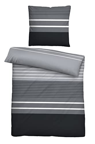 biberna 0616185 Bettwäsche Garnitur mit Kopfkissenbezug Baumwoll Mako-Satin 1x 135x200 cm + 1x 80x80 cm, silber/grau
