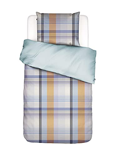 ESSENZA Wendebettwäsche Meredith Perkal eisblau-Kiesel-gelb Größe 135x200 cm (80x80 cm)