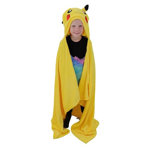 Character World offizielle Pokemon-Fleecedecke mit Kapuze | Superweicher, Warmer Überwurf, Smiles-Design mit Pikachu-Kopf