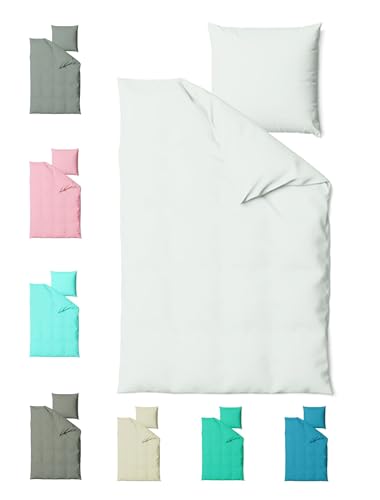 JACK Renforcé Bettwäsche 135x200cm 2 TLG. Unifarben Uni Einfarbig große Farbauswahl Anthrazit Silber Sand Aqua Rosa, Farbe:Silber