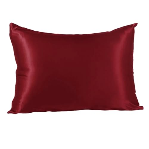 WQCMH 2 Teile Glatter Schlichter Kissenbezug Weicher Doppelseitiger Weiß Schwarz Grau Khaki Blau Rosa Kissenbezug Hautfreundliche Bettwäsche(Weinrot,Queen 50X75CM)