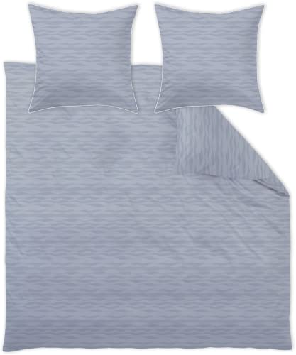 Curt Bauer Brokat-Damast-Bettwäsche -Garnitur Dessin 9036 Silence Farbe aqua-245 Größe 200x200 + 2x70x90 cm Wellenlinien Allover-Dessin buntgewebt 4-seitiger Paspel