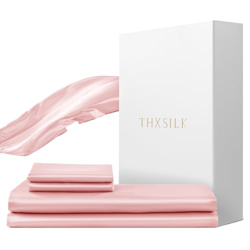 THXSILK Seidenbettwäsche Set 2 teilig?Bettbezug 155 x 220 cm und 40 x 80 cm Kissenbezug, Luxus Seide Bettwäsche Set, Super Weich und Glatt, Rosa