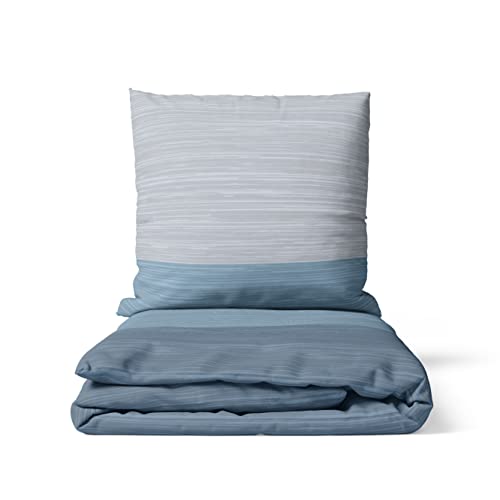 LARAWELL Bettwäsche 135x200 Baumwolle Ganzjahres Bettwäsche-Sets blau grau gestreift Premium