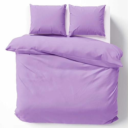 Cotton Castle Bettwäsche Bettgarnitur 100% Baumwolle 155x220 200x200 200x220, Farbe:Lila, Größe:135 x 200