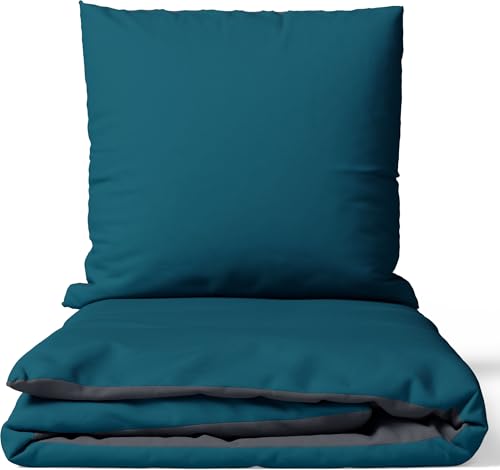 Leonado Vicenti Bettwäsche 2teilig Bettbezug - Bettwäsche-Sets 155x220 mit Kissenbezug 80x80 cm, ÖKO-TEX Baumwoll-Satin Petrol für Komfortbett mit Reißverschluss