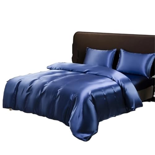 SUBLXPoten Seidenbettwäsche Set Schwarzes Eisseiden-Bettwäscheset, seidiges Satin-Bettbezug-Set mit Kissenbezug, Textilien, einfarbige Bettbezug-Sets(Blue,173x2 29cm 2pcs)