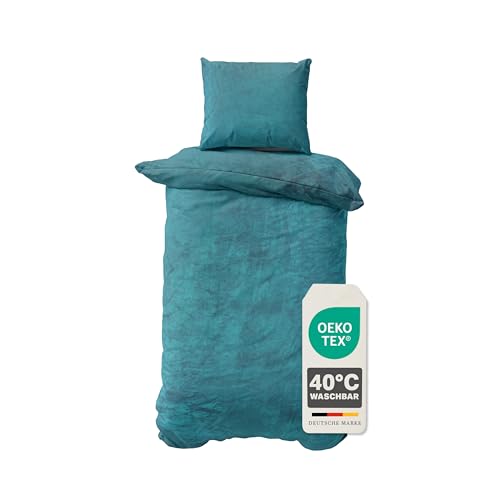 Devior Cashmere Touch Bettwäsche Winter 2-teilig, Petrol – 135x200 & 80x80 cm – Flauschig warme Bettwäsche für den Winter – Bettbezug flauschig mit Reißverschluss – Wendeoptik – Oeko-TEX®