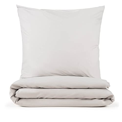 Blumtal Basic 135x200 & Kissenbezug 80x80   Bettbezüge aus Atmungsaktivem Mikrofaser, Superweiches Bettbezug Set, Oeko Tex Zertifiziert, 2teilig   Moonlight Grey