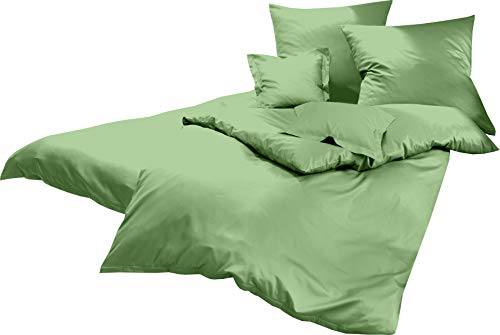 Lorena Uni Classic Bettwäsche Mako Satin Baumwolle einfarbig (Pistazie, 135 cm x 200 cm inkl. 80x80cm Kissen)