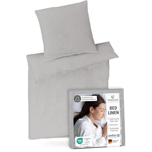 ????????????????????????? ??? Bettwäsche 135x200 - Luxus Set aus 100% Mako-Satin Baumwolle, Oekotex zertifiziert, Extra weich und designed in Germany, Bezug Bettdecke 135 x 200, Kissen 80x80 cm, 60 Grad waschbar