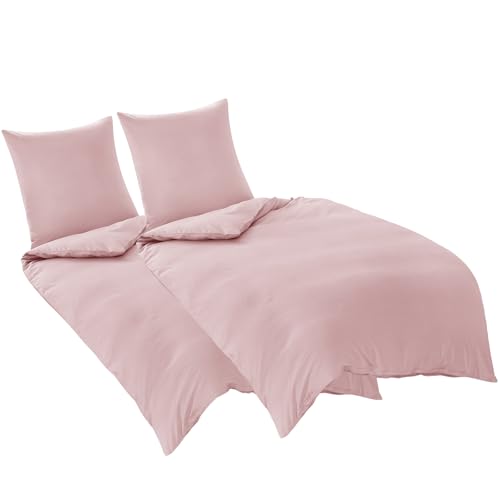Aisbo Bettwäsche 135x200 4teilig Rosa   Mikrofaser Bettwäsche Sets Reißverschluss, ÖKO TEX Bettbezug 135 x 200 cm 4tlg Kissenbezug 80x80 cm, Weich Bügelfrei