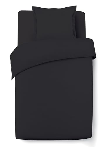 Vision Wende-Bettwäsche, 100 % Baumwolle, für Einzelbett, Schwarz, 1 Bettbezug (140 x 200 cm) + 1 Kissenbezug (65 x 65 cm), 57 Fäden/cm², weich, strapazierfähig und bequem, Öko-Tex zertifiziert