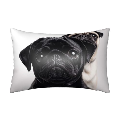 Satin-Kissenbezug mit niedlichem Mops-Motiv, für Haar und Haut, weich, atmungsaktiv, kühlend, glatt, mit Reißverschluss, Dekoration für Bettwäsche, Wohnzimmer, Sofa, 50,8 x 76,2 cm
