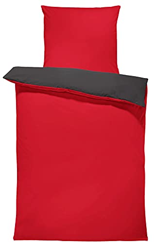 one-home Uni Wende Bettwäsche Einfarbig Mikrofaser Garnituren Bettbezüge Unifarben Reißverschluss (rot/anthrazit, 2 teilig 135x200 cm)